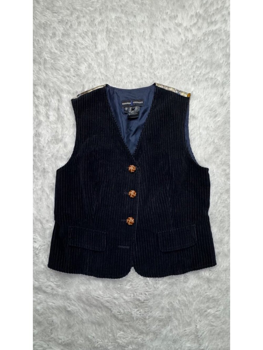 Vintage 90's Escada Sport Blue Corduroy Button Down Vest Size 38 ( US 8) - Picture 2 of 12